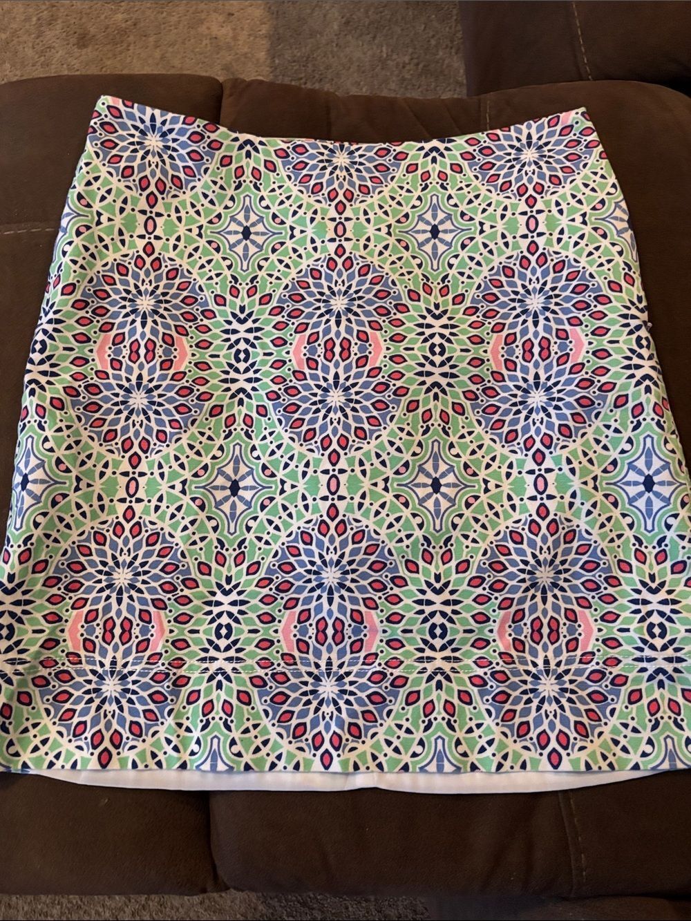 Talbots Mosaic-Print Mini Skirt in Green, Navy & Pink 4P